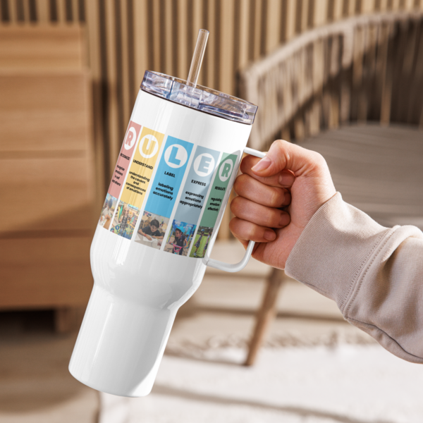 Mood Meter & RULER Method Travel mug with a handle